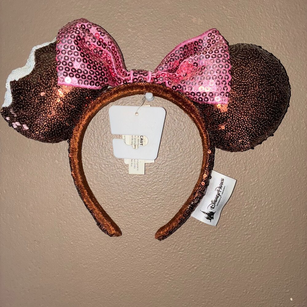 Disney Parks Chocolate Mickey Mouse Ice Cream Bar Bow Sequin Ears Headband | New